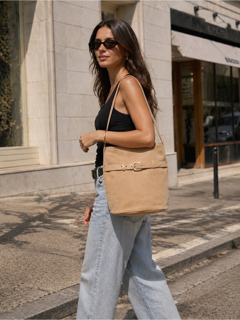 J. Crew Berkeley belted bucket bag in suede, hot desert